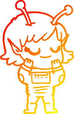 Bir insan tarafından çizilmiş gülümseyen uzaylı kız çizgi filmi.