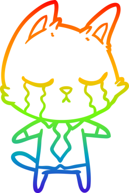 Gökkuşağı gradyan çizgi çizimi bir insan tarafından çizilmiş ağlayan bir ofis çalışanı kedi çizimi