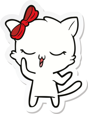 Bir insan tarafından çizilmiş kafasında fiyonk olan çizgi film kedisinin çıkartması.