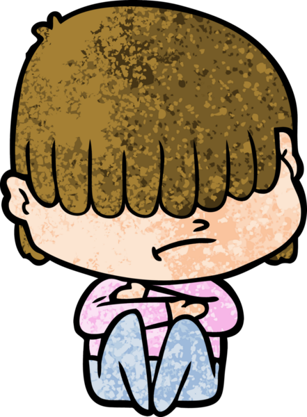 Bir insan tarafından çizilmiş dağınık saçlı çizgi film çocuğu.