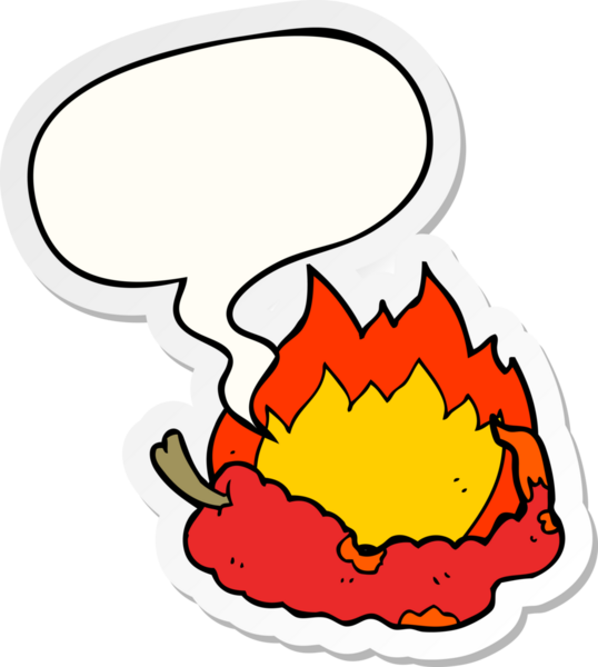 Bir insan tarafından çizilmiş konuşma kabarcığı çıkartmalı kırmızı biber çizgi filmi.