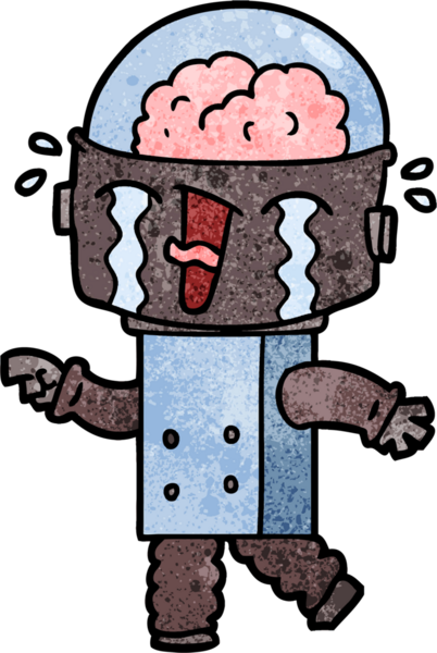 Bir insan tarafından çizilmiş ağlayan robot çizimi.