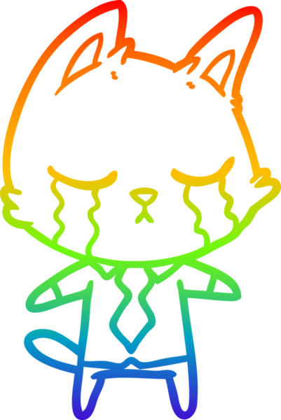 Gökkuşağı gradyan çizgi çizimi bir insan tarafından çizilmiş ağlayan bir ofis çalışanı kedi çizimi