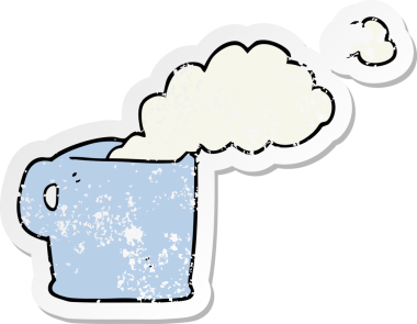 Bir insan tarafından çizilmiş sıcak kahvenin sıkıntılı çıkartması.