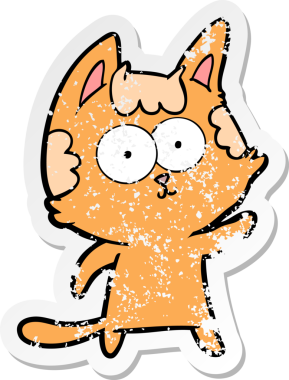 Bir insan tarafından çizilmiş mutlu çizgi film kedisinin sıkıntılı çıkartması.