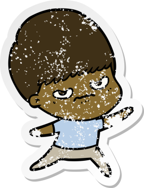 Bir insan tarafından çizilmiş kızgın bir çocuğun sıkıntılı çıkartması.