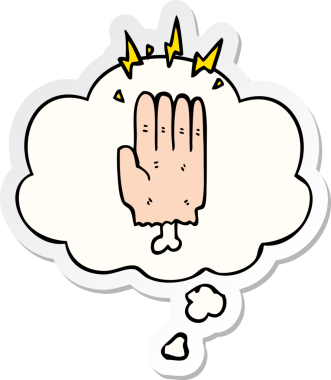 insan eliyle çizilmiş bir çıkartma gibi düşünce baloncuğu olan sihirli cadılar bayramı kartı.