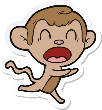 Bir insan tarafından çizilmiş bağıran çizgi film maymunu çıkartması.