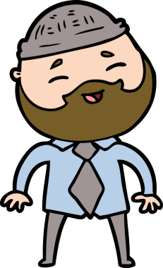 Bir insan tarafından çizilmiş mutlu sakallı bir adam.