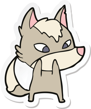 Bir insan tarafından çizilmiş utangaç bir kurt çizgi filminin çıkartması.