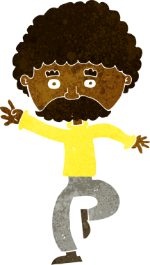 Bir insan tarafından çizilmiş çizgi filmdeki bıyıklı adam disko dansı.