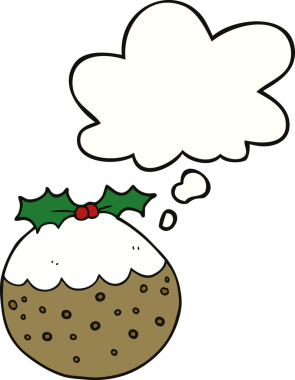 Bir insan tarafından çizilmiş düşünce baloncuklu noel pudingi.