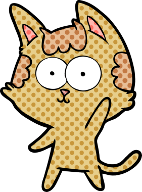 Bir insan tarafından çizilmiş mutlu çizgi film kedisi.