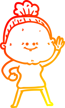 Bir insan tarafından çizilmiş mutlu, yaşlı bir kadının sıcak çizgi çizimi.