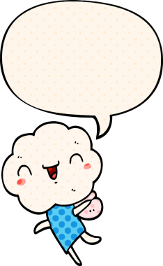 Bir insan tarafından çizilmiş, çizgi roman tarzında konuşma baloncuğu olan sevimli çizgi film yaratığı.