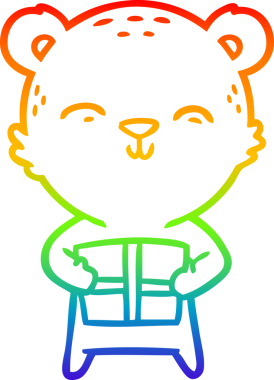 Mutlu bir çizgi film ayısının çizdiği gökkuşağı gradyanı bir insan tarafından çizilmiş.