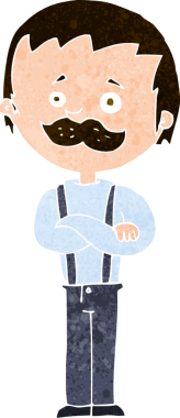 Bir insan tarafından çizilmiş bıyıklı bir çizgi film adamı.