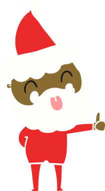 Bir insan tarafından çizilmiş Noel Baba şapkası takan sakallı bir adam.