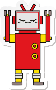 Bir insan tarafından çizilmiş şirin çizgi film robotunun çıkartması.