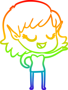 Gökkuşağı gradyan çizgisi mutlu çizgi film kızı bir insan tarafından çizilmiş.