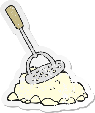 Bir insan tarafından çizilmiş patates ezicinin gerilmiş çıkartması.