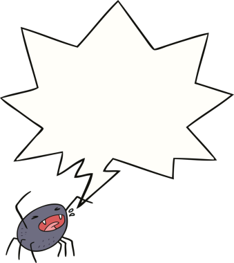 Bir insan tarafından çizilmiş konuşma balonlu cadılar bayramı örümceği çizgi filmi.