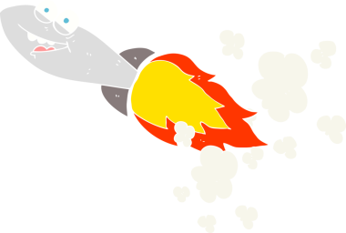 Bir insan tarafından çizilen düz renkli füze çizimi