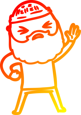 Bir insan tarafından çizilmiş sakallı bir çizgi film karakteri.