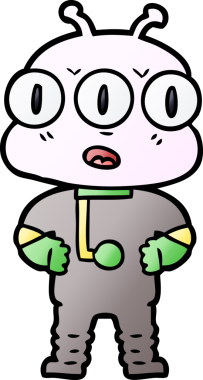 Bir insan tarafından çizilmiş üç gözlü uzaylı çizgi filmi.