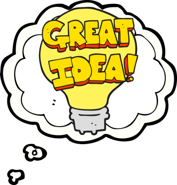Serbest çizim düşünce balonu karikatürü. Harika bir fikir. Bir insan tarafından çizilmiş ampul sembolü.