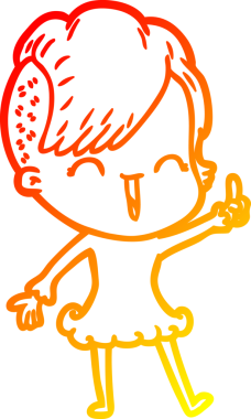 Bir insan tarafından çizilen mutlu bir hipster kızın çizgi çizimi.