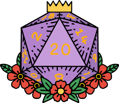 Retro Dövme Biçimi Doğal 20 D20 zar bir insan tarafından çizilmiş çiçek elementleriyle