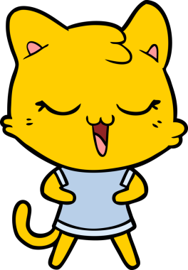 Bir insan tarafından çizilmiş mutlu çizgi film kedisi.