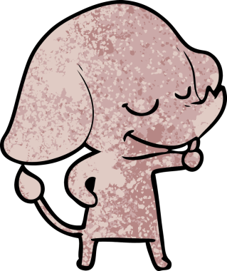 Bir insan tarafından çizilmiş gülümseyen bir fil.