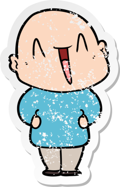 Bir insan tarafından çizilmiş mutlu, kel bir adamın sıkıntılı çıkartması.