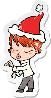 Bir insanın çizdiği Noel Baba şapkasıyla gözü kapalı bir kadının el çizimi karikatürü.