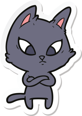 Bir insan tarafından çizilmiş kafası karışmış bir çizgi film kedisinin çıkartması.