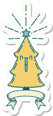 Bir insan tarafından çizilmiş dövmeli noel ağacının çıkartması.