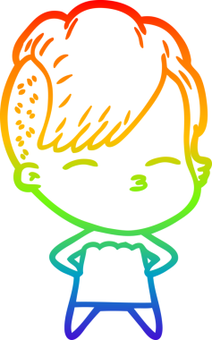 Gökkuşağı gradyan çizgi çizimi. Bir insan tarafından çizilmiş, şaşı gözlü bir kız.