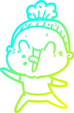 Bir insan tarafından çizilmiş, mutlu, yaşlı bir kadının çizimi.