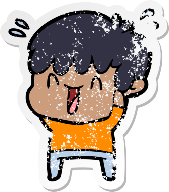 Bir insan tarafından çizilmiş gülen bir çizgi film karakterinin sıkıntılı çıkartması.