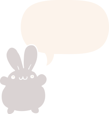 Konuşma baloncuklu çizgi film tavşanı insan tarafından çizilmiş.