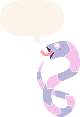 Bir insan tarafından çizilmiş eski usul konuşma balonlu tıslayan çizgi film yılanı