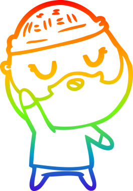 Gökkuşağı gradyan çizimi. Bir insan tarafından çizilmiş sakallı sevimli bir karikatür adam.