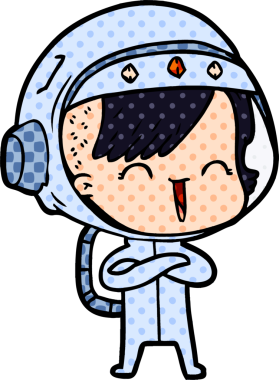 Bir insan tarafından çizilmiş mutlu uzay kızı.