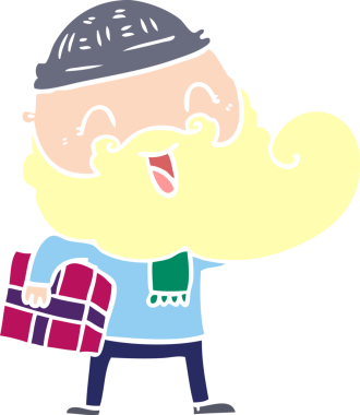 Mutlu sakallı adam bir insan tarafından çizilmiş noel hediyesini tutuyor.