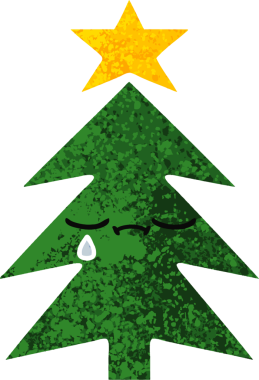 Bir insan tarafından çizilmiş bir noel ağacının retro çizim tarzı karikatürü.