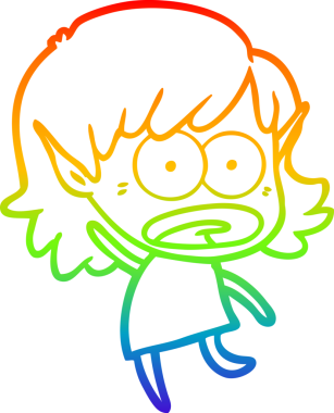 Karikatür çizen gökkuşağı gradyanı bir insan tarafından çizilen elf kızı şok etti.