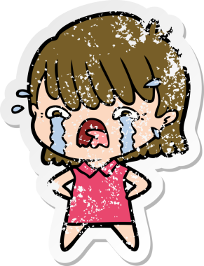 Bir insan tarafından çizilmiş, ağlayan bir çizgi film kızının sıkıntılı çıkartması.