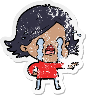 Bir insan tarafından çizilmiş ağlayan karikatürlü bir kadının sıkıntılı çıkartması.